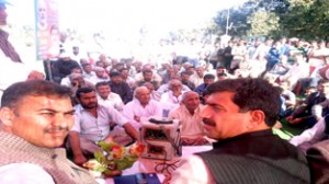 Jugal Kishore Sharma during a public meeting at Chak Kirpalpur in Akhnoor on Tuesday.