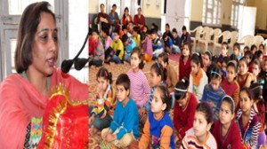 Joint Director Information, Smita Sethi addressing kids during a programme at Ved Mandir in Jammu.