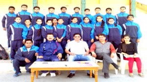 Selected Fencing team posing for a group photograph at Jammu on Saturday.