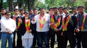 Newly elected members of NCSU unit for Law School posing for group photograph at Jammu on Wednesday.