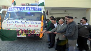 SMVDU VC flagging off ‘Election Express’ under SVEEP at Katra on Tuesday.