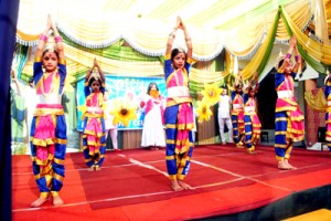 Children presenting cultural item during annual day programme by Sahara Special School at Jammu on Saturday.