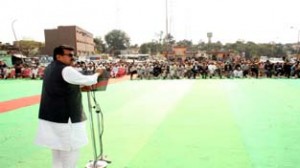 Jat leader addressing a Sammellan at Samba on Sunday. -Excelsior/ Gautam