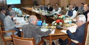 Governor N N Vohra chairing Executive Council meeting of SMVDU on Friday.