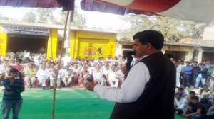 Jugal Kishore Sharma campaigning in Supwal on Tuesday.