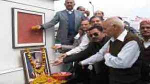 JPPF members paying tributes to Maharaja Gulab Singh during J&K Raising Day celebration at Jammu on Saturday.