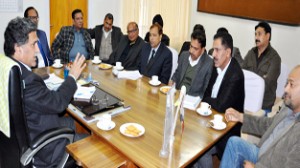 Financial Commissioner Industries and Commerce, Khurshid A Ganai interacting with delegation of Jammu Chamber of Commerce on Monday.