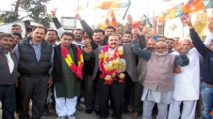 Dr Jitendra Singh at a  public meeting at Hiranagar on Monday.