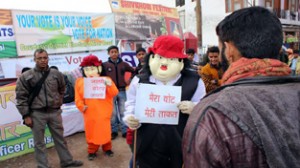 Stall displaying electoral literacy material.