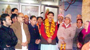 Jugal Kishore Sharma during campaigning in Raipur Domana on Tuesday.