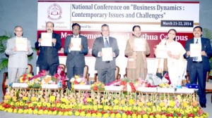 Dignitaries releasing placement brochure of The Management School, Kathua Campus on Friday.