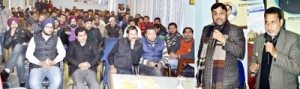 Madan Lal and Sham Lal addressing Youth Congress and NSUI activists on Wednesday.