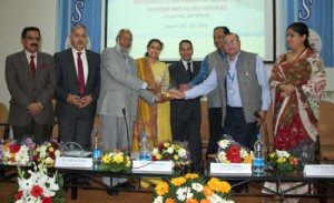 Dignitaries during valedictory function of National Conference at JU on Thursday.