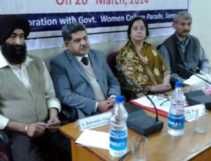 SIC S K Sharma and others during a seminar at GCW, Gandhi Nagar on Thursday.