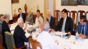 Governor, N N Vohra chairing University Council meeting of SKUAST-J at Raj Bhavan on Wednesday.