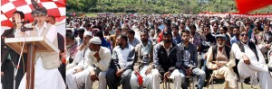 Chief Minister Omar Abdullah addressing a public meeting at Rajouri town on Thursday.  -Excelsior/Bhat