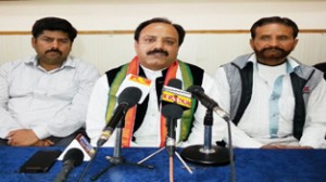 Mazdoor Congress Vice-Chairman, Raju Sharma addressing a press conference on Saturday.