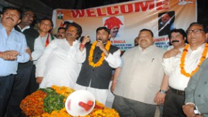 NC-Congress leaders during election campaign at Jammu on Saturday.