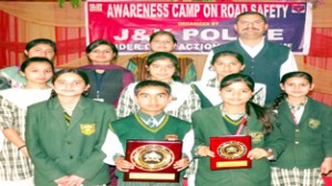 Winners of Awareness Camp on Road Safety posing for photograph.