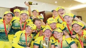 Australia women celebrating victory against England in World T20 final on Sunday.