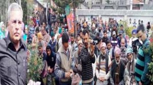 Farooq Khan addressing a gathering during campaigning in Poonch.