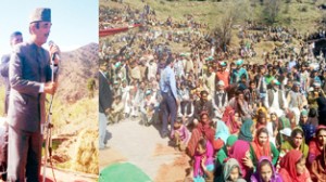 Union Health Minister Ghulam Nabi Azad addressing public rally at Gool on Monday. 