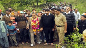 Dr Jitendra Singh campaigning in the suburbs of Udhampur on Sunday.