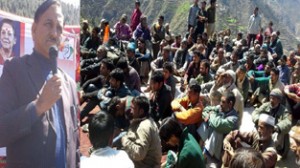 Former Minister G M Saroori addressing election meeting at Rangolla in Thathri on Wednesday.