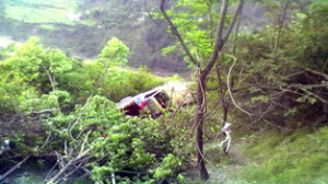 The ill-fated vehicle after accident at Magon in district Ramban. -Excelsior/Parvez