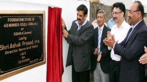 DGP, Ashok Prasad laying foundation stone of residential quarters at Sidhra on Wednesday.