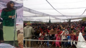 PDP president Mehbooba Mufti addressing a public meeting at Gool on Saturday.