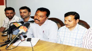 Office bearers of BASM interacting with media persons at Jammu on Friday.