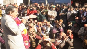 Dr Jitendra Singh at an election meeting at Panchari on Saturday.