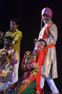 A scene from the play ‘Ghumayee’ staged by Natrang artists at Gauhati on Tuesday.