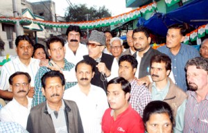 PCC chief Prof Saif-ud-Din Soz and others during election campaign at Jammu on Friday.