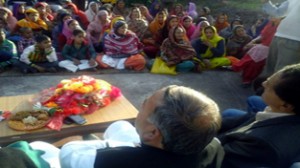 Ex-Minister and MLA, Shabir Ahmed Khan addressing a public meeting at Rajouri.