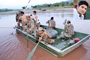 Army divers searching deadbody of BGSB University student in Rajouri nallah on Wednesday.  	-Excelsior/Bhat