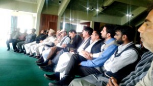 All Jammu and Kashmir Panchayat Conference members during a conference at SKICC in Srinagar on Tuesday.