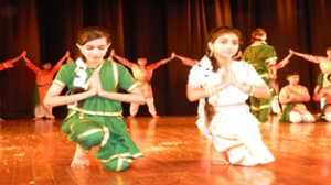 Colourful cultural item being presented by students during Annual Day celebration at KV No-1 Gandhi Nagar in Jammu. 