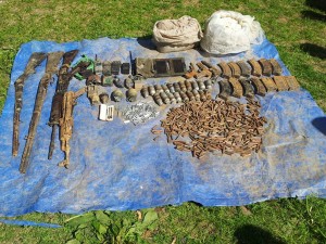 Arms and explosives seized in Gandoh area of Doda district on Wednesday.—Excelsior/Tilak Raj