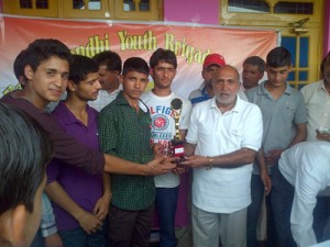 Winners being felicitated by the chief guest and other dignitaries in Rajouri on Tuesday.