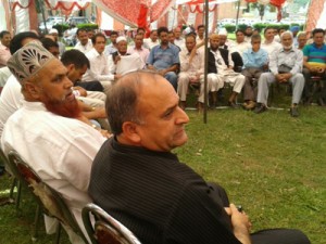 Former Minister  Shabir Khan during workers'  meeting at Rajouri on Thursday. 