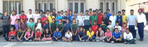 Students of KV-1 Gandhi Nagar posing for a group photograph during the concluding ceremony of Summer Coaching Camp.