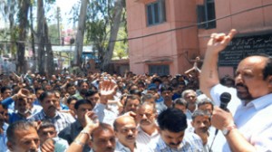 Som Nath addressing employees rally at Udhampur on Monday.