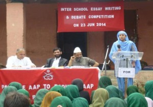 Adjudicators and participants listening speaker during debate competition at Gulabgarh, Mahore on Tuesday.