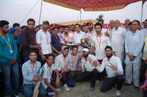 Winners of T20 Tournament posing for a group photograph alongwith the chief guest on Thursday.