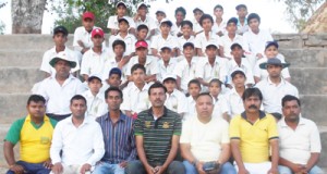 Winners posing alongwith guests during the concluding  ceremony of exhibition cricket match.   