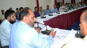 DDC Doda Mubarak Singh chairing a meeting at Doda on Sunday.