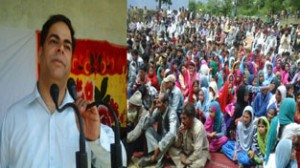 Minister of State for Power Vikar Rasool Wani addressing public gathering at Banihal on Sunday.