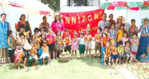 Children posing for a group photograph during concluding function of  Summer Camp at Annizone Meadow of Angles, Rehari in Jammu.